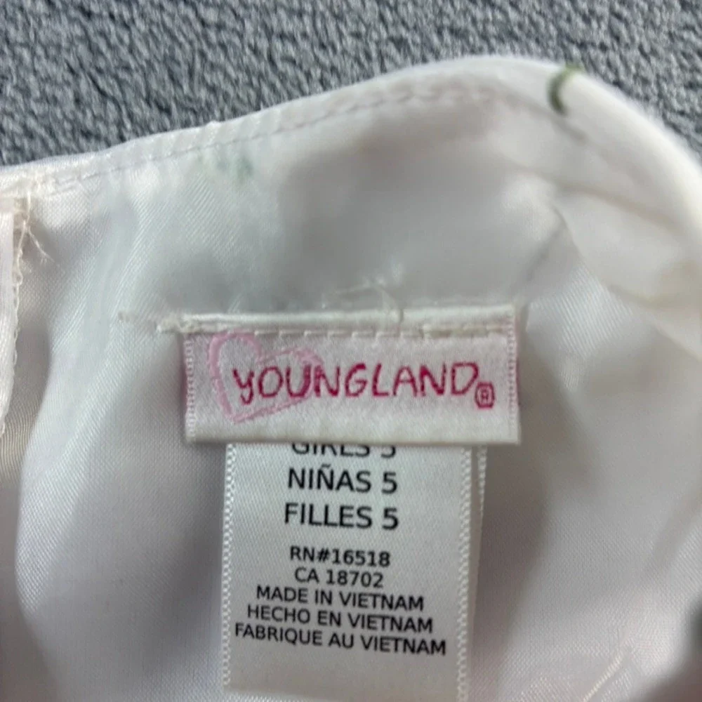 Youngland Girls White Red Floral Embroidered Dress Ribbon‎ Bow Party Size 5